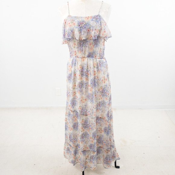 Vintage 90s Joie L Easter Dress Silk Floral Printed Long Maxi Sundress - Picture 1 of 9
